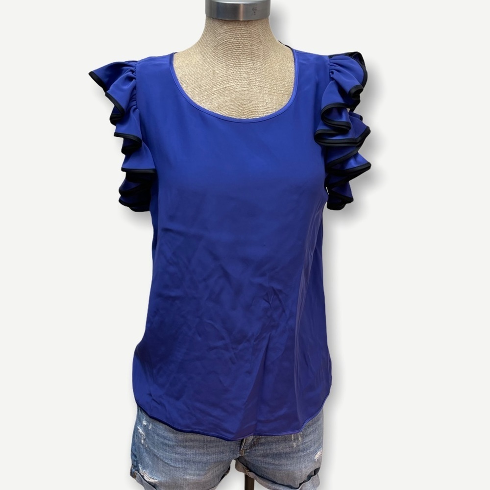 Cynthia STEFFE blue silk ruffle sleeve blouse